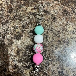 Floral Pink & Mint Beaded Keychain 15MM